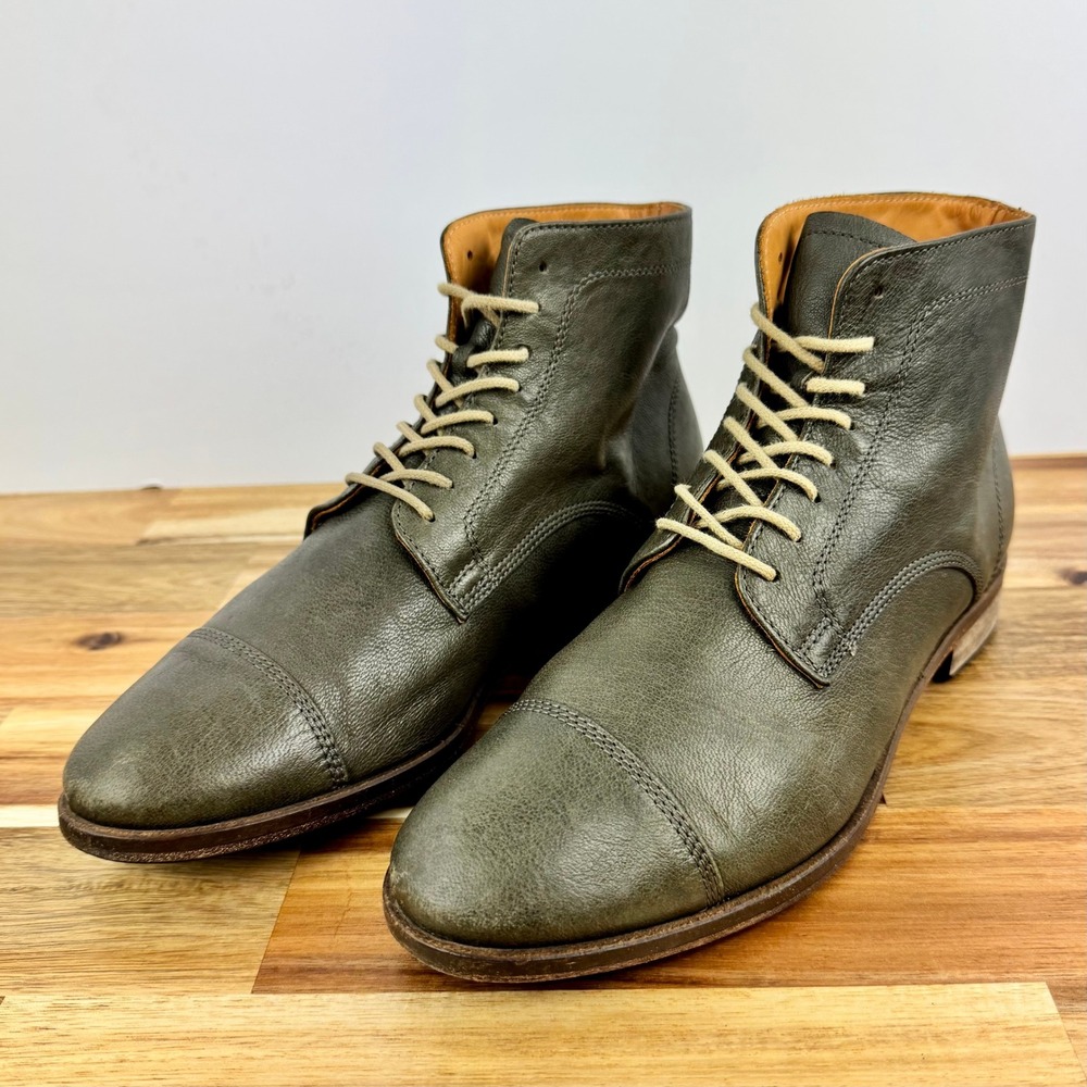 Vero Cuoio Womens Ankle Boots Leather Lace Up Olive‎ Green Italian Size 37.5